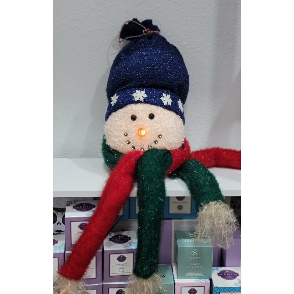 Vintage Christmas Decor Snowman Head Light Up Fiberoptic Blue Red Green - Works!